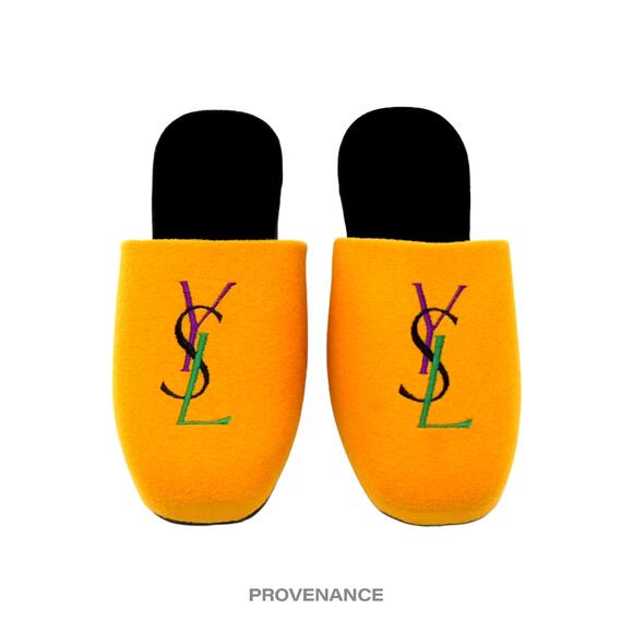🔴 Yves Saint Laurent YSL Logo Slipper - Yellow Velour - Picture 1 of 6